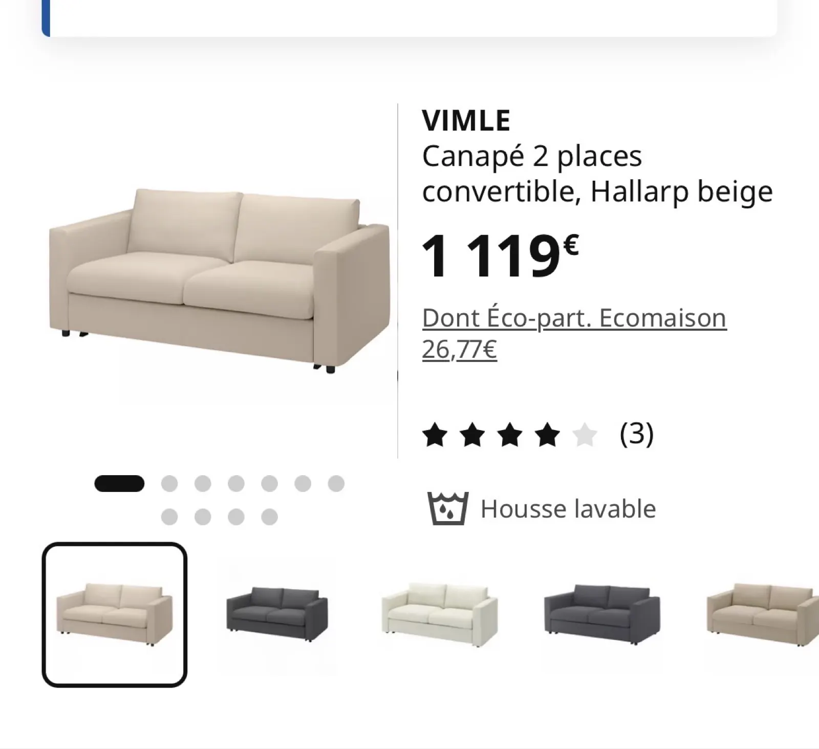 Photo 2/2 — Photo de l'annonce : Canapé-lit IKEA VIMLE 2 places — Dzaoudzi · Labattoir (Maison)