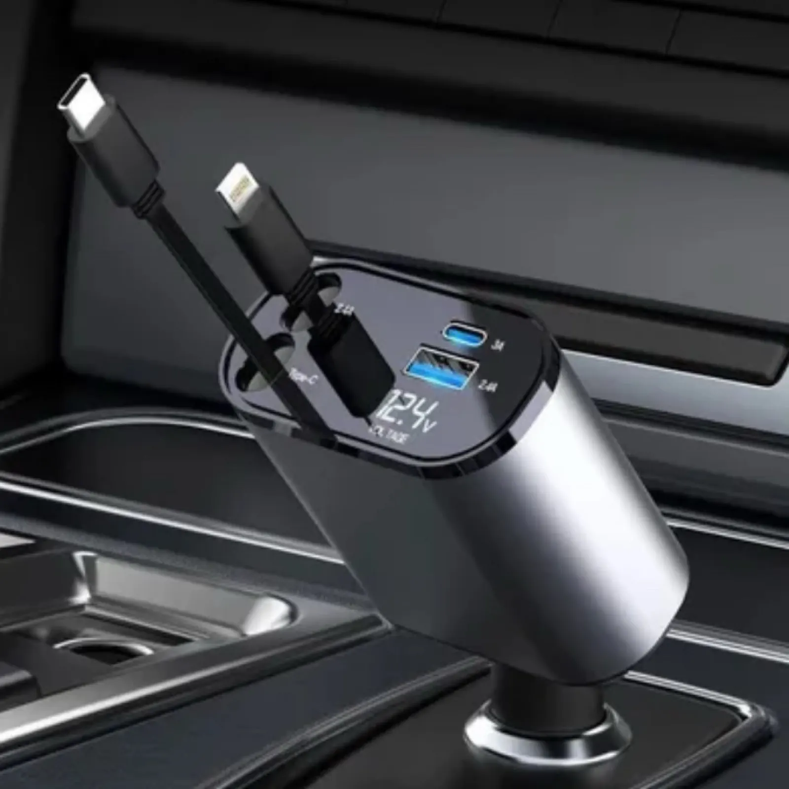 Photo 2/3 — Photo de l'annonce : Chargeur Voiture Rétractable 100W Chargeur Téléphone 4en1 USB Câble 80c — Mamoudzou · Kavani (Multimédia)